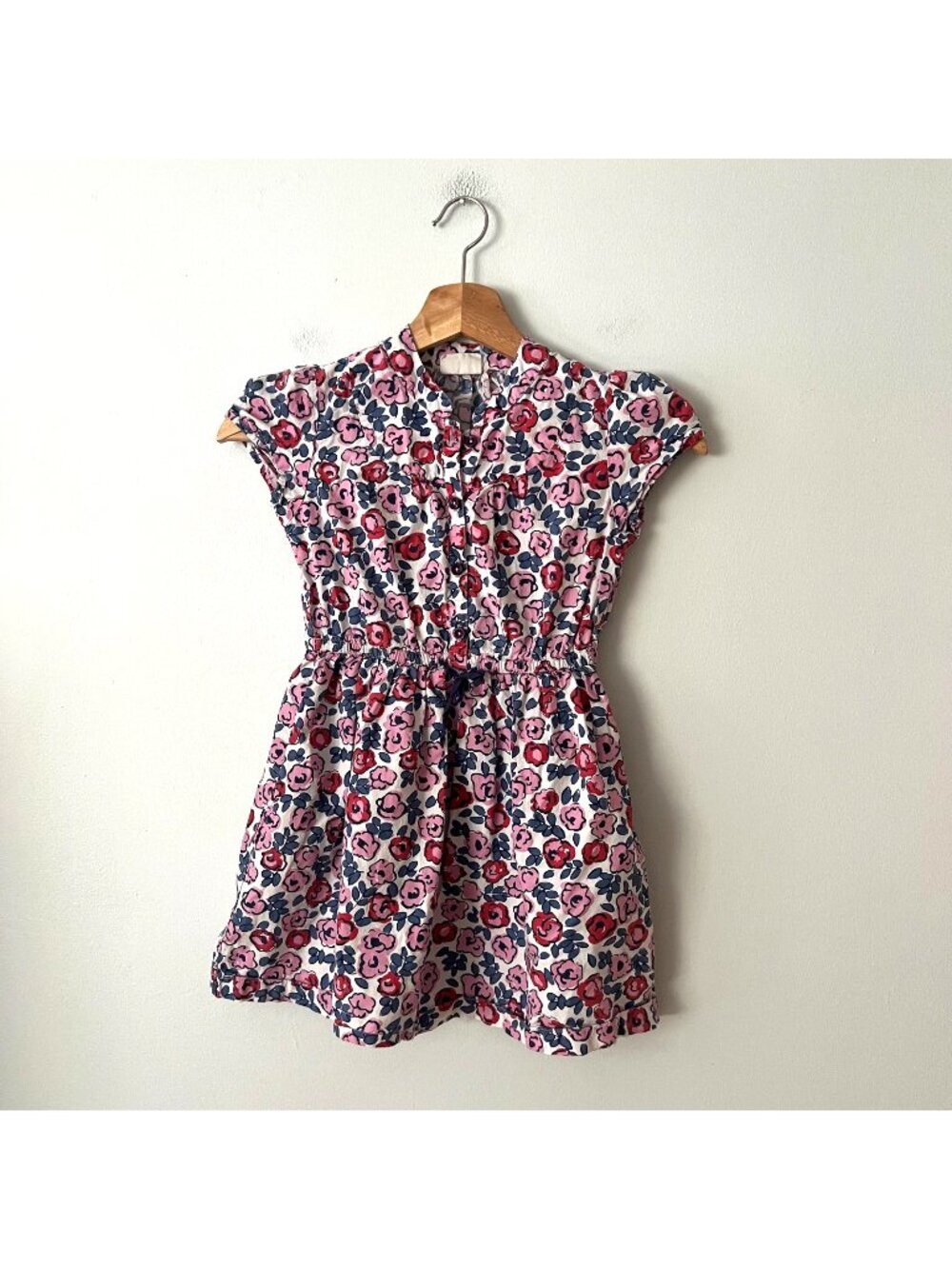 Mini Boden Blue Pink Floral Cotton Short Sleeve Dress Girl's Size 7-8 Years